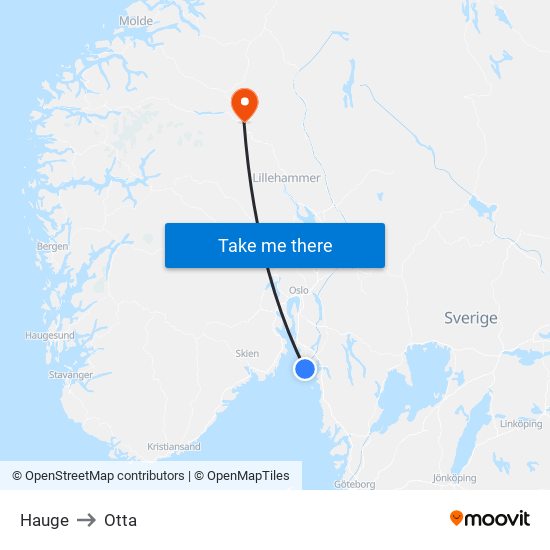 Hauge to Otta map