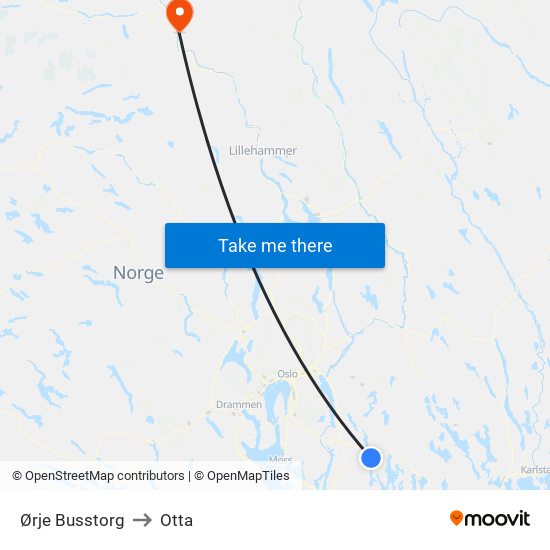 Ørje Busstorg to Otta map