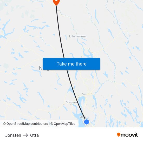 Jonsten to Otta map