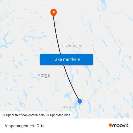 Vippetangen to Otta map