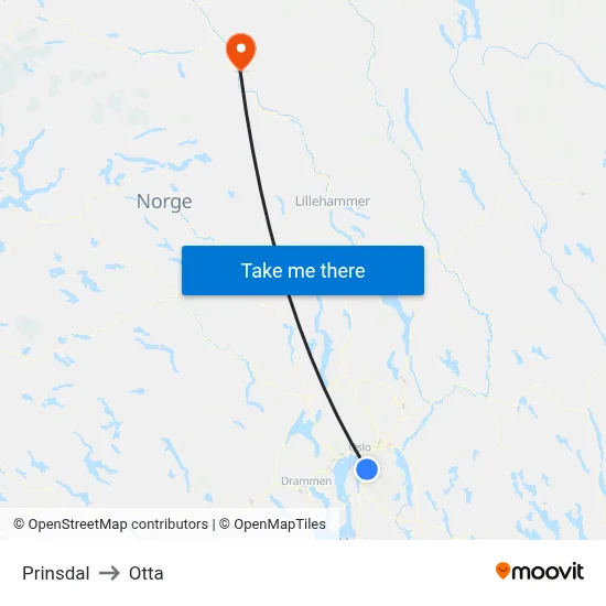 Prinsdal to Otta map