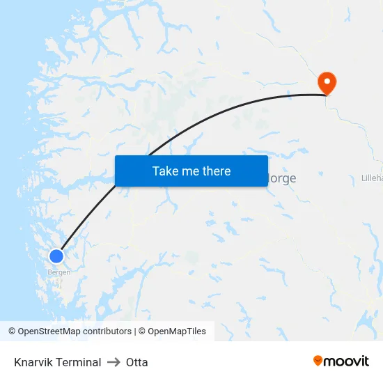 Knarvik Terminal to Otta map