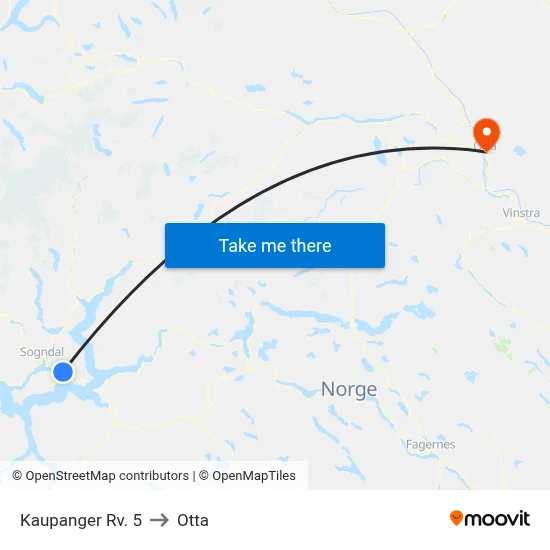 Kaupanger Rv. 5 to Otta map