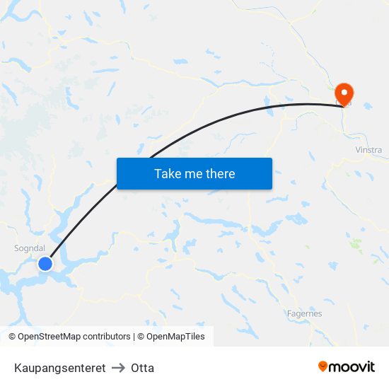 Kaupangsenteret to Otta map