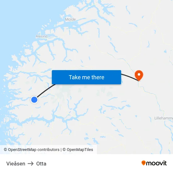 Vieåsen to Otta map