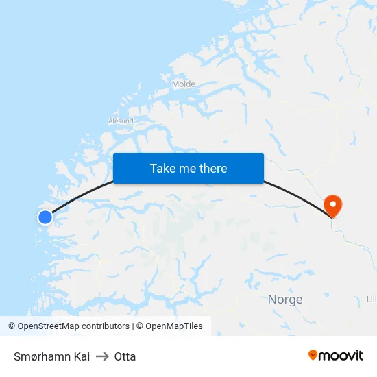 Smørhamn Kai to Otta map