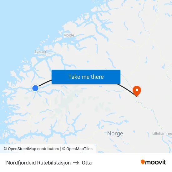 Nordfjordeid Rutebilstasjon to Otta map