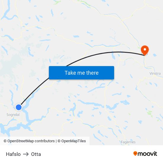 Hafslo to Otta map