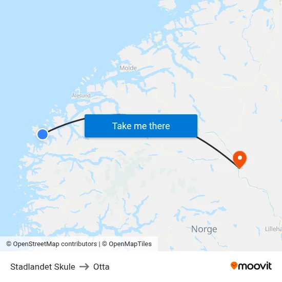 Stadlandet Skule to Otta map