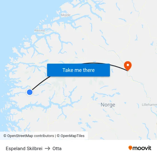 Espeland Skilbrei to Otta map