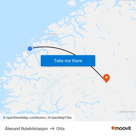 Ålesund Rutebilstasjon to Otta map