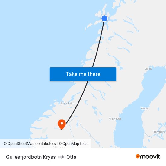 Gullesfjordbotn Kryss to Otta map