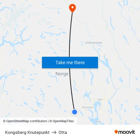 Kongsberg Knutepunkt to Otta map