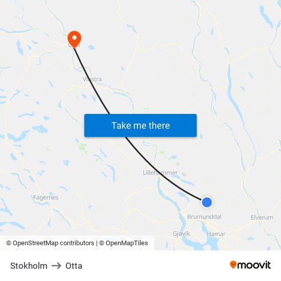 Stokholm to Otta map