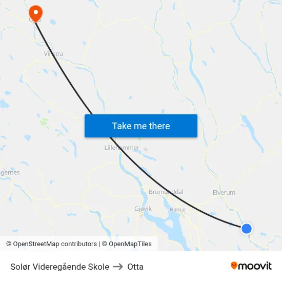 Solør Videregående Skole to Otta map