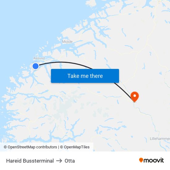 Hareid Bussterminal to Otta map