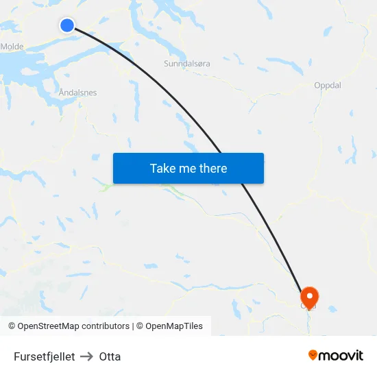 Fursetfjellet to Otta map