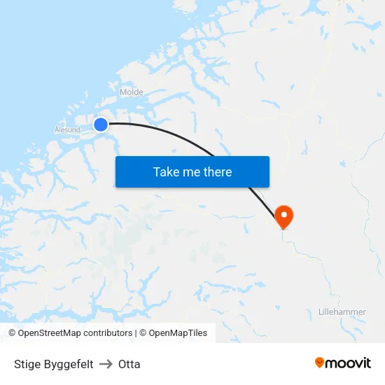 Stige Byggefelt to Otta map