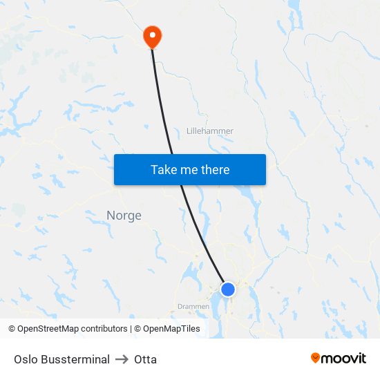 Oslo Bussterminal to Otta map