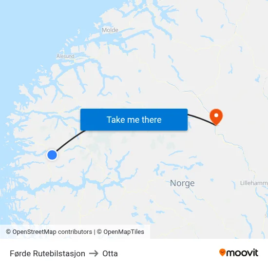 Førde Rutebilstasjon to Otta map