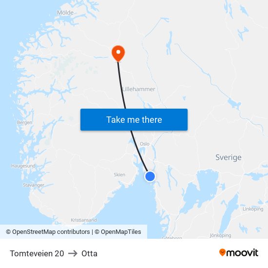 Tomteveien 20 to Otta map