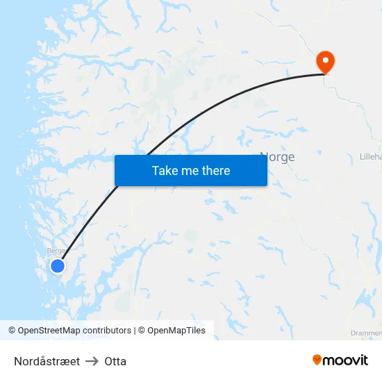 Nordåstræet to Otta map