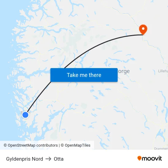 Gyldenpris Nord to Otta map
