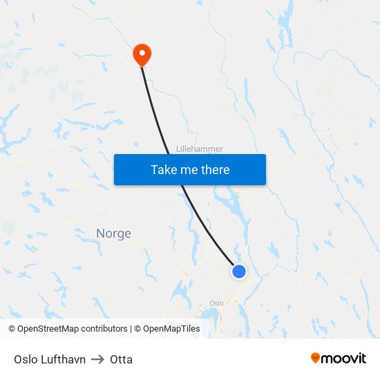 Oslo Lufthavn to Otta map