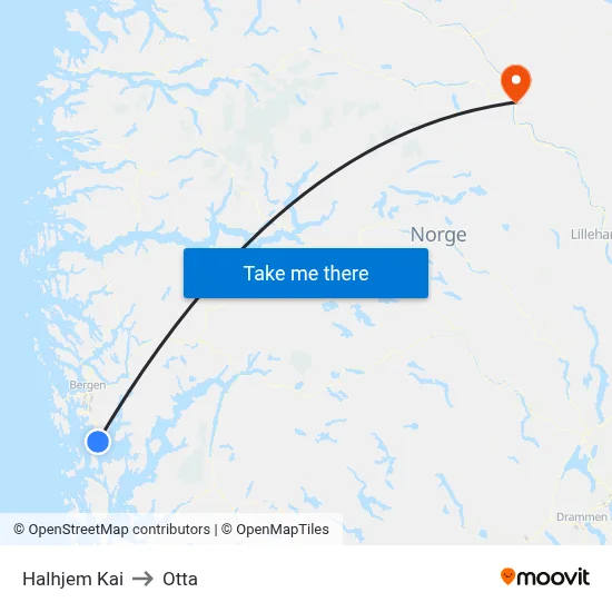 Halhjem Kai to Otta map