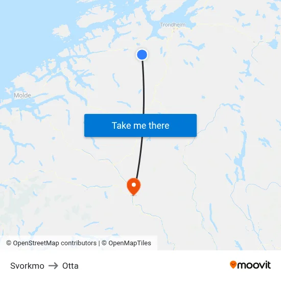 Svorkmo to Otta map