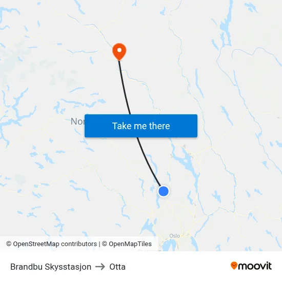 Brandbu Skysstasjon to Otta map