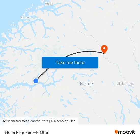 Hella Ferjekai to Otta map
