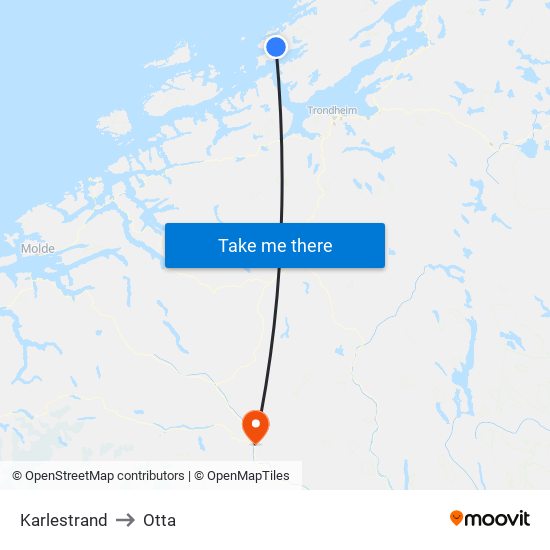 Karlestrand to Otta map