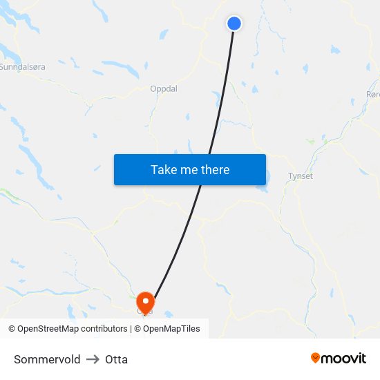 Sommervold to Otta map