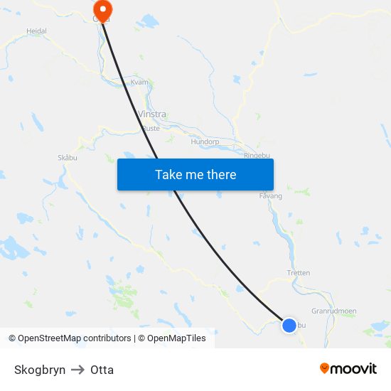 Skogbryn to Otta map