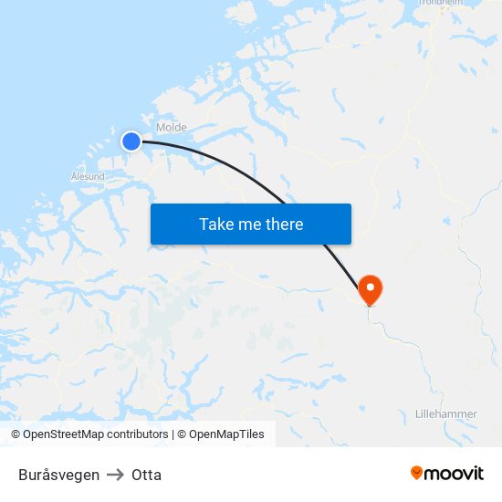 Buråsvegen to Otta map