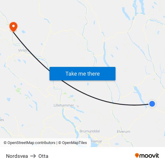 Nordsvea to Otta map