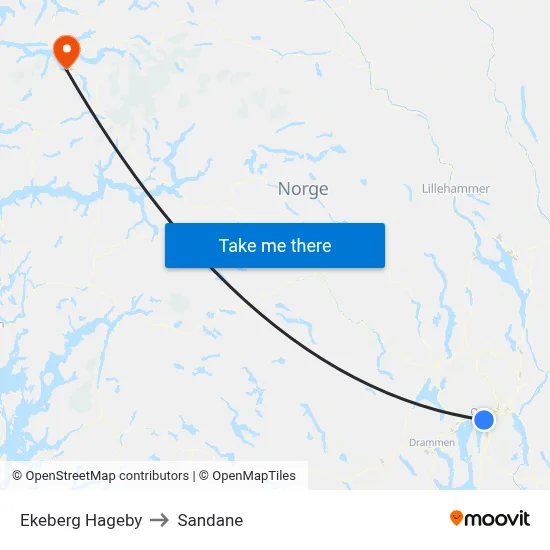 Ekeberg Hageby to Sandane map