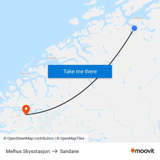 Melhus Skysstasjon to Sandane map