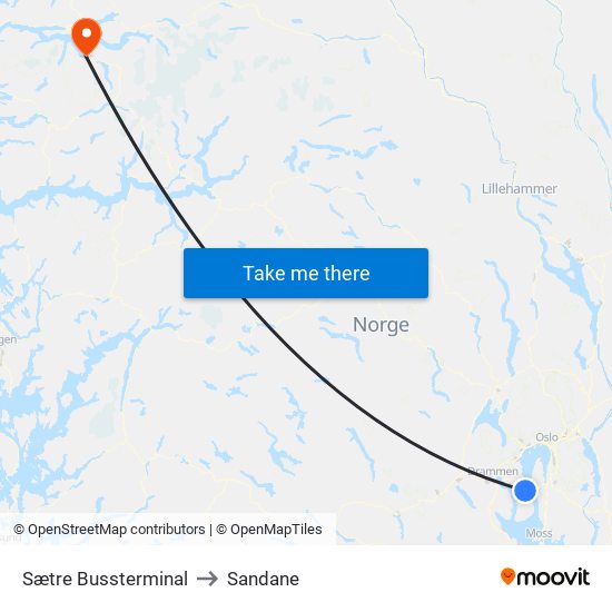 Sætre Bussterminal to Sandane map