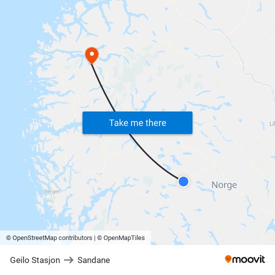 Geilo Stasjon to Sandane map