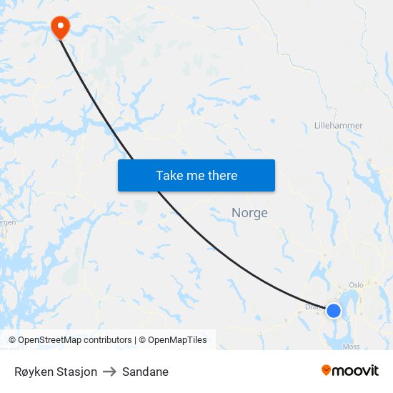 Røyken Stasjon to Sandane map