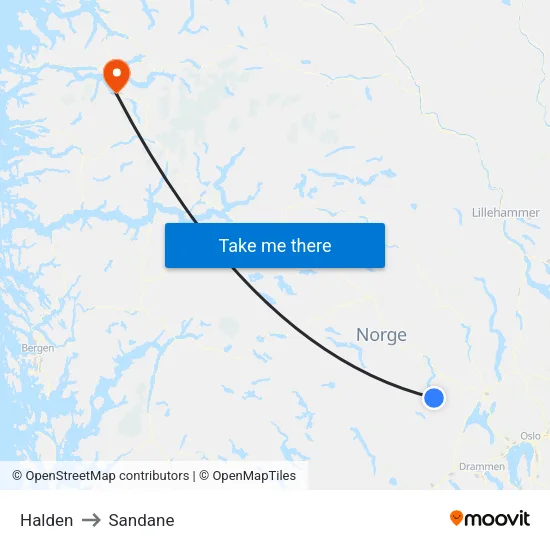 Halden to Sandane map
