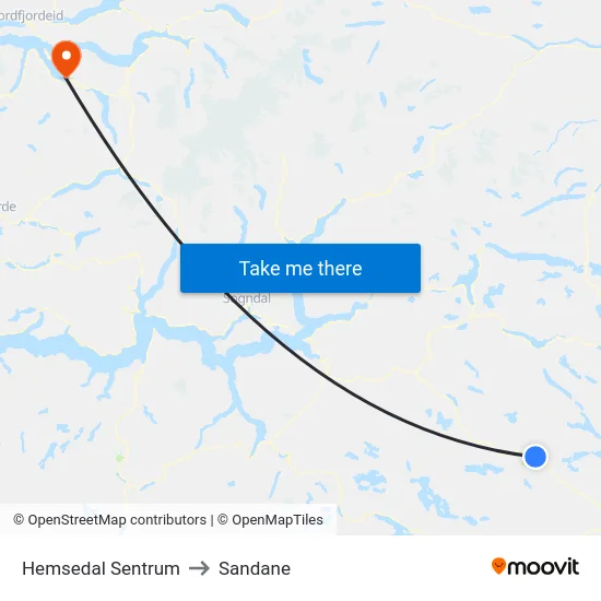 Hemsedal Sentrum to Sandane map