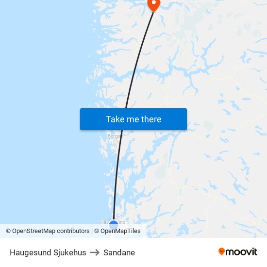 Haugesund Sjukehus to Sandane map