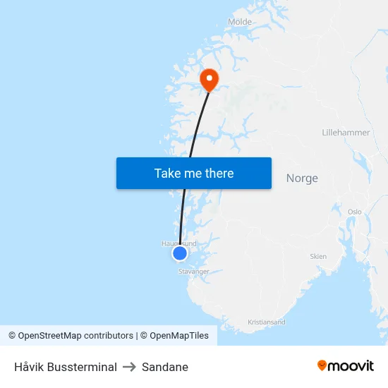 Håvik Bussterminal to Sandane map