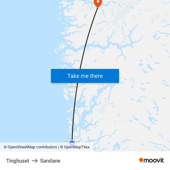 Tinghuset to Sandane map