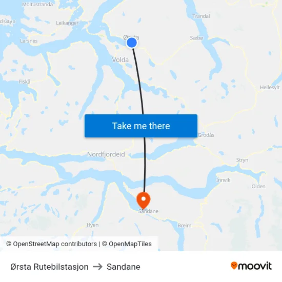 Ørsta Rutebilstasjon to Sandane map