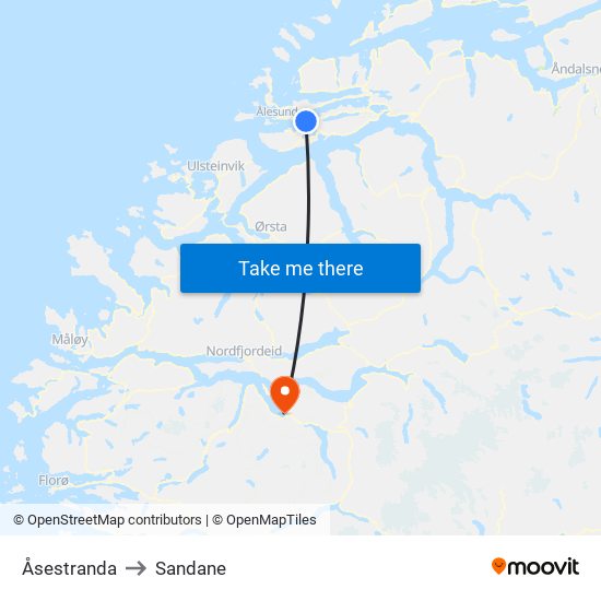 Åsestranda to Sandane map