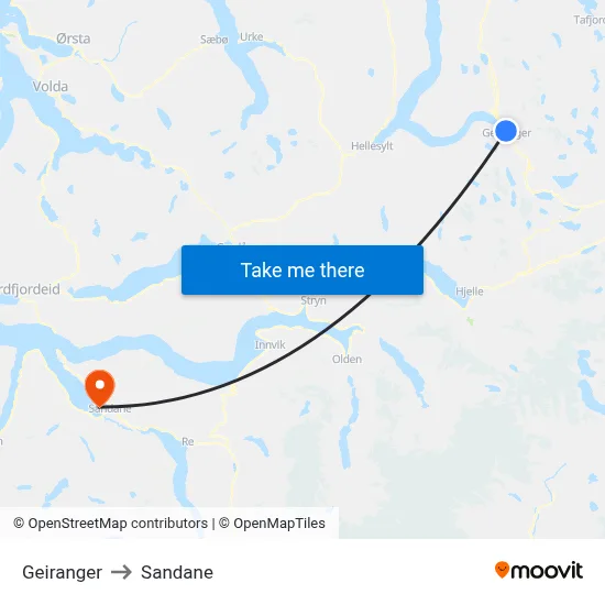 Geiranger to Sandane map